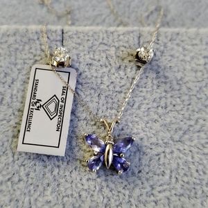 0.30 Cttw Certified - 14K White Gold Tanzanite Diamond Earrings and Necklace